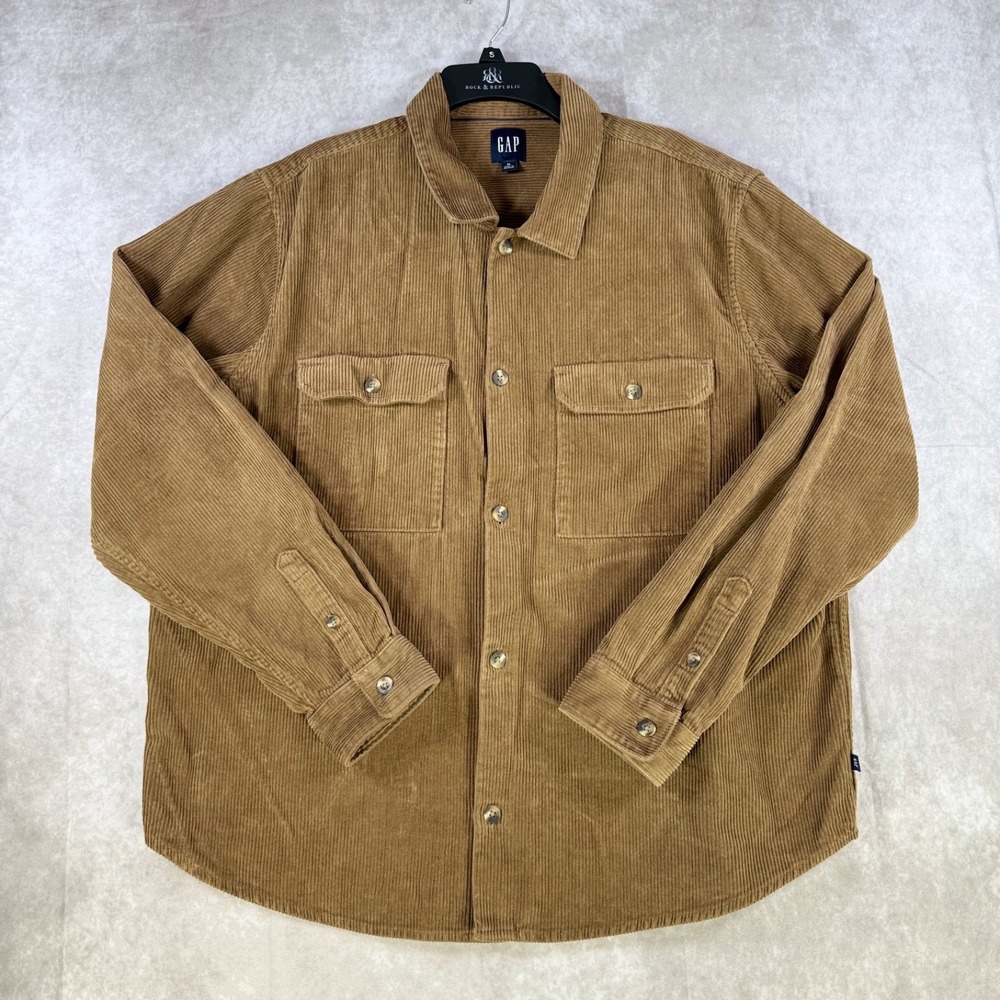 GAP Shirt Men XL Brown‎ Corduroy Heavyweight Shacket Y2K Button Pockets Workwear